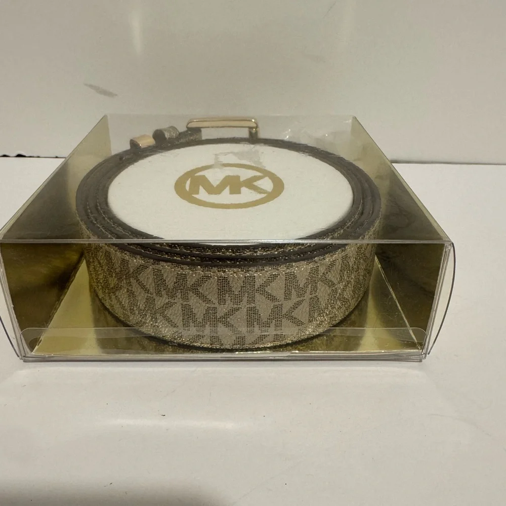 Michael Kors Two Tone Gold Monogram Belt Women’s Size L/XL Gold Plated Hardware - Picture 4 of 10